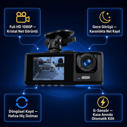 TeknoMiya 3 Kameralı 1080P Full HD Araç İçi Kamera