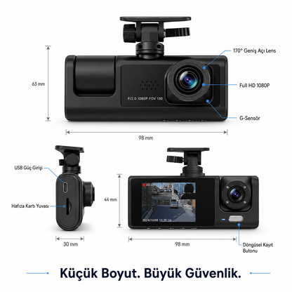 TeknoMiya 3 Kameralı 1080P Full HD Araç İçi Kamera
