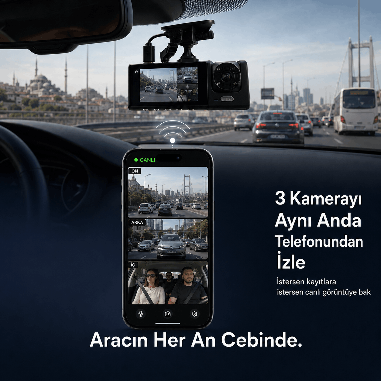 TeknoMiya 3 Kameralı 1080P Full HD Araç İçi Kamera